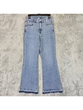 DKNY Jeans Flare Jeans Womens 6 Blue Light Wash High Rise Fringe Hem